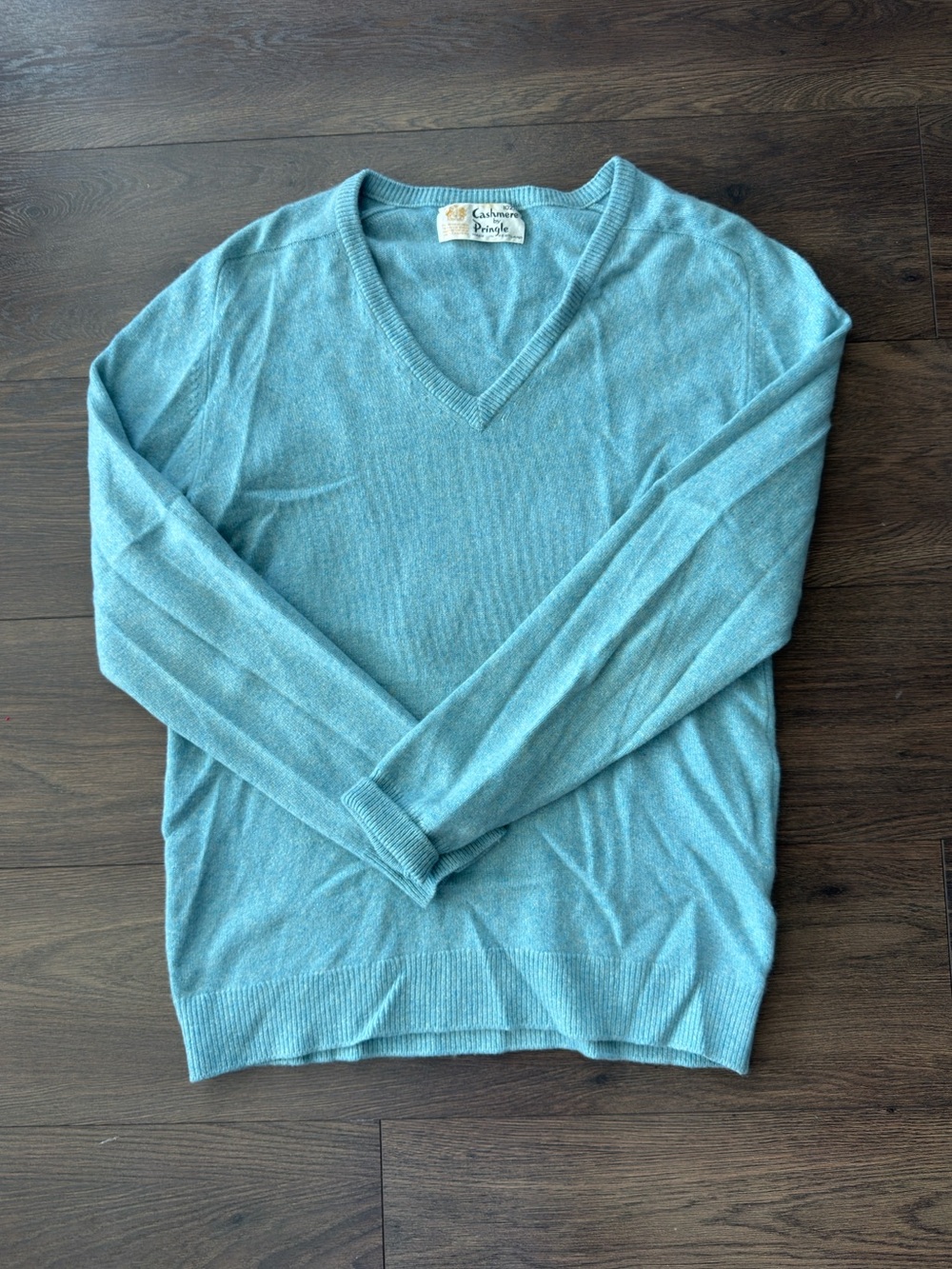 Vintage Pringle of Scotland Cashmere V-Neck Sweater Blue Size 102/40 (Fits L)